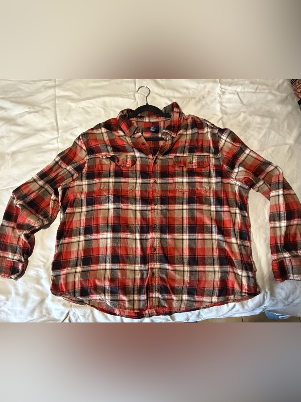 George Men's Red Black Tan Plaid Button-Down Shirt